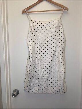 H&M Polka Dot Slip Dress White Black Midi Strappy Side Slit L